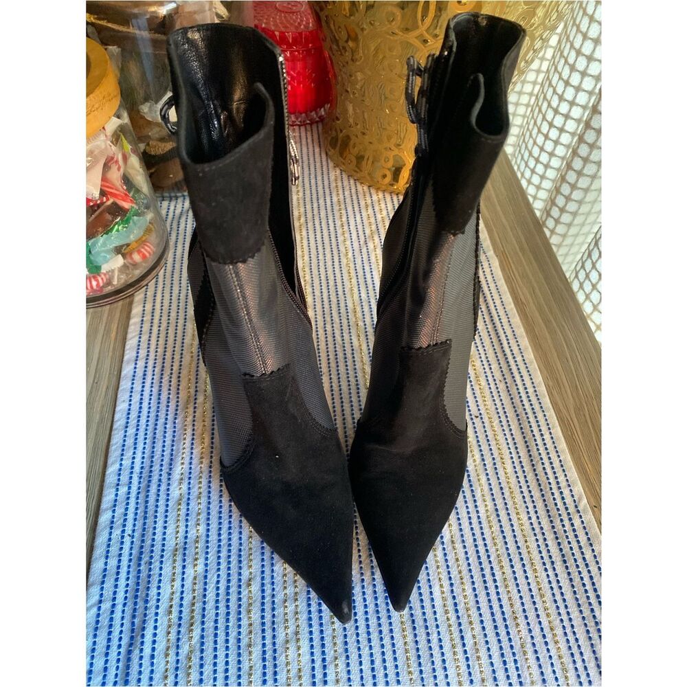 CASADEI Black Velvet Fabric Stiletto Ankle Booties Womens Sz 6